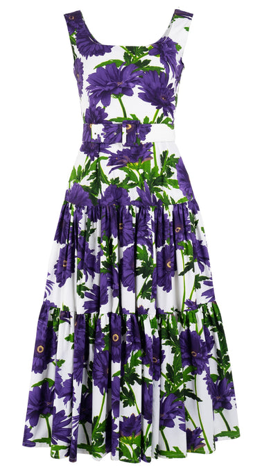 Emma Dress U Neck Sleeveless Midi Plus Length Cotton Stretch (Anemon Naples All Over)