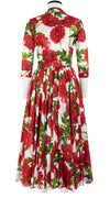 Aster Dress Shirt Collar 3/4 Sleeve Midi Plus Length Cotton Musola (Anemon Naples All Over)