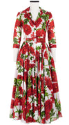 Aster Dress Shirt Collar 3/4 Sleeve Midi Plus Length Cotton Musola (Anemon Naples All Over)