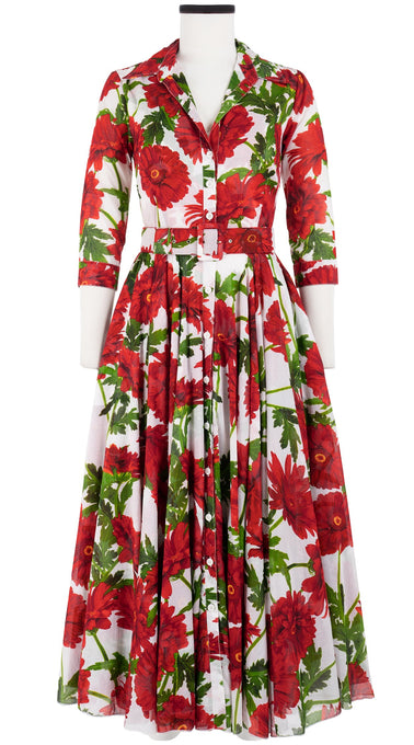 Aster Dress Shirt Collar 3/4 Sleeve Midi Plus Length Cotton Musola (Anemon Naples All Over)