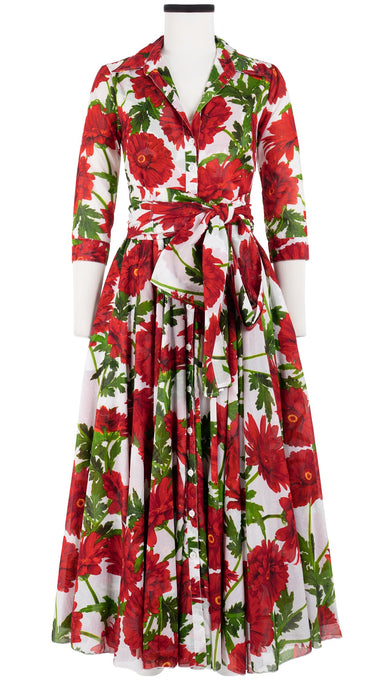 Aster Dress Shirt Collar 3/4 Sleeve Midi Plus Length Cotton Musola (Anemon Naples All Over)