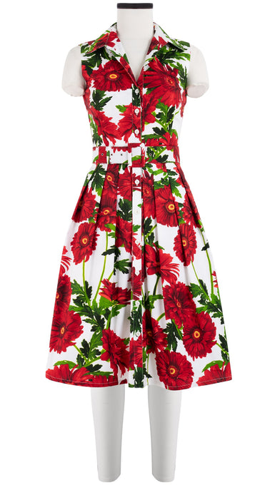 Audrey Dress #1 Shirt Collar Sleeveless Cotton Stretch (Anemon Naples All Over)