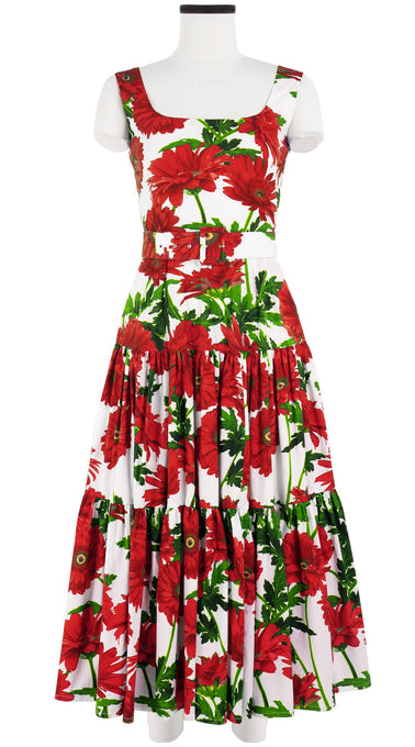 Emma Dress U Neck Sleeveless Midi Plus Length Cotton Stretch (Anemon Naples All Over)
