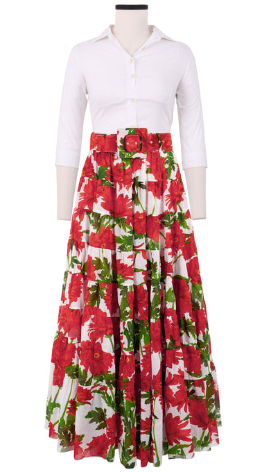 Mia Skirt with Hamilton Belt Maxi Length Cotton Musola (Anemon Naples All Over)