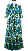 Eden Dress Crew Neck 3/4 Sleeve with Hamilton Belt Maxi Length Cotton Musola (Anemon Naples Border)