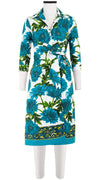 Hepburn Dress Shirt Collar 3/4 Sleeve Long Length Cotton Stretch (Anemon Naples Border)
