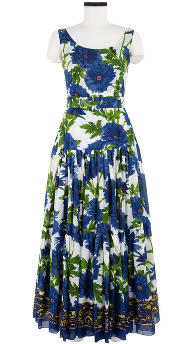 Emma Dress Open U Neck Sleeveless Maxi Length Cotton Musola (Anemon Naples Border)