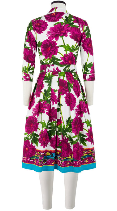 Audrey Dress #1 Shirt Collar 3/4 Sleeve Long Length Cotton Stretch (Anemon Naples Border)