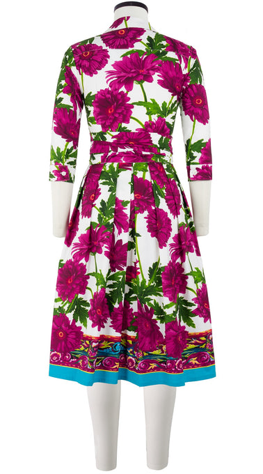 Audrey Dress #1 Shirt Collar 3/4 Sleeve Long Length Cotton Stretch (Anemon Naples Border)