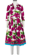 Audrey Dress #1 Shirt Collar 3/4 Sleeve Long Length Cotton Stretch (Anemon Naples Border)