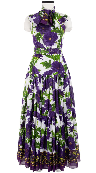 Emma Dress Open U Neck Sleeveless Maxi Length Cotton Musola (Anemon Naples Border)