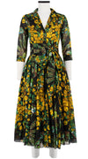 Aster Dress Shirt Collar 3/4 Sleeve Midi Length Cotton Musola (Antique Wheel All Over)