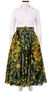 Aster Skirt #1 with Belt Midi Length Cotton Musola (Antique Wheel All Over)