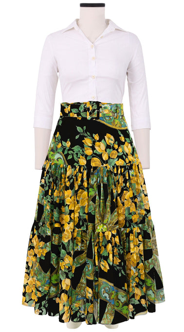 Emma Skirt Midi Length Cotton Musola (Antique Wheel All Over)