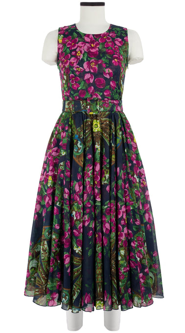 Aster Dress Crew Neck Sleeveless Midi Length Cotton Musola (Antique Wheel All Over)