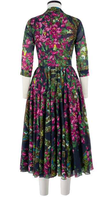 Aster Dress Shirt Collar 3/4 Sleeve Midi Length Cotton Musola (Antique Wheel All Over)