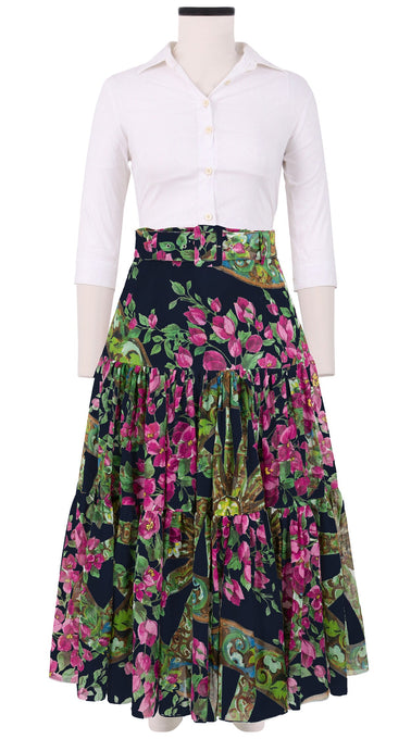 Emma Skirt Midi Length Cotton Musola (Antique Wheel All Over)