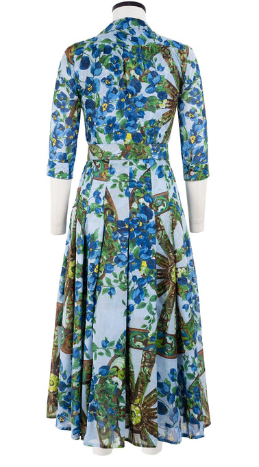 Zeller Dress Shirt Collar 3/4 Sleeve Midi Plus Length Cotton Musola (Antique Wheel All Over)