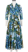 Zeller Dress Shirt Collar 3/4 Sleeve Midi Plus Length Cotton Musola (Antique Wheel All Over)
