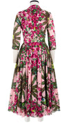 Aster Dress Shirt Collar 3/4 Sleeve Midi Length Cotton Musola (Antique Wheel All Over)