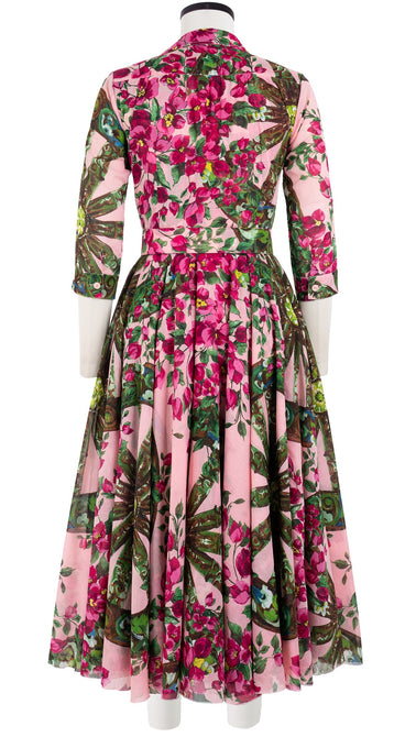 Aster Dress Shirt Collar 3/4 Sleeve Midi Length Cotton Musola (Antique Wheel All Over)