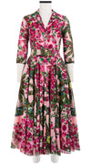 Aster Dress Shirt Collar 3/4 Sleeve Midi Length Cotton Musola (Antique Wheel All Over)