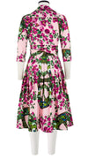 Audrey Dress #2 Shirt Collar 3/4 Sleeve Long Length Cotton Stretch (Antique Wheel All Over)