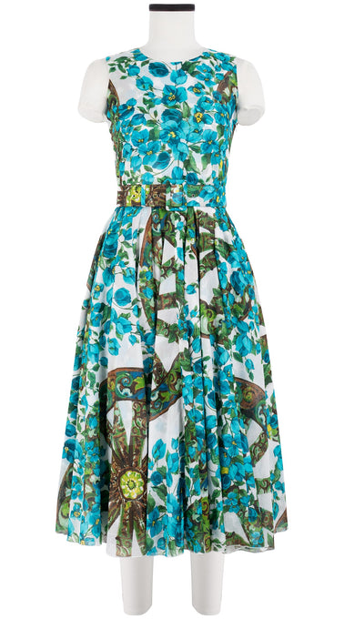 Aster Dress Crew Neck Sleeveless Midi Length Cotton Musola (Antique Wheel All Over)