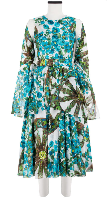 Aster Dress Crew Neck Sleeveless Midi Length Cotton Musola (Antique Wheel All Over)