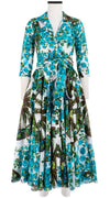 Aster Dress Shirt Collar 3/4 Sleeve Midi Length Cotton Musola (Antique Wheel All Over)