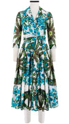 Audrey Dress #4 Shirt Collar 3/4 Sleeve Midi Length Cotton Musola (Antique Wheel All Over)