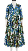 Aster Dress Shirt Collar 3/4 Sleeve Midi Length Cotton Musola (Antique Wheel All Over)