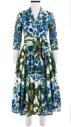 Audrey Dress #4 Shirt Collar 3/4 Sleeve Midi Length Cotton Musola (Antique Wheel All Over)