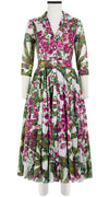 Aster Dress Shirt Collar 3/4 Sleeve Midi Length Cotton Musola (Antique Wheel All Over)