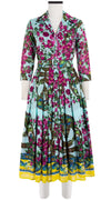 Audrey Dress #4 Shirt Collar 3/4 Sleeve Midi Length Cotton Musola (Antique Wheel Border)