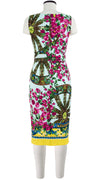 Celine Dress High Boat Neck Sleeveless with Hamilton Belt Long Length Cotton Dobby Stretch (Antique Wheel Border)