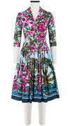 Audrey Dress #2 Shirt Collar 3/4 Sleeve Long Length Cotton Poplin (Antique Wheel Border)