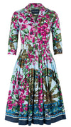 Audrey Dress #2 Shirt Collar 3/4 Sleeve Long Length Cotton Poplin (Antique Wheel Border)