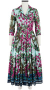 Audrey Dress #4 Shirt Collar 3/4 Sleeve Midi Plus Length Cotton Musola (Antique Wheel Border)