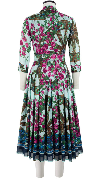 Audrey Dress #4 Shirt Collar 3/4 Sleeve Midi Length Cotton Musola (Antique Wheel Border)