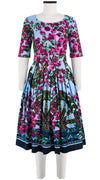 Florance Dress #2 Boat Neck 1/2 Sleeve Long Length Cotton Stretch (Antique Wheel Border)