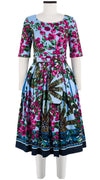 Florance Dress #2 Boat Neck 1/2 Sleeve Long Length Cotton Stretch (Antique Wheel Border)