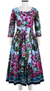 Florance Dress #2 Boat Neck 3/4 Sleeve Midi Length Cotton Stretch (Antique Wheel Border)