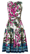 Florance Dress Crew Neck Sleeveless Long Length Cotton Stretch (Antique Wheel Border)