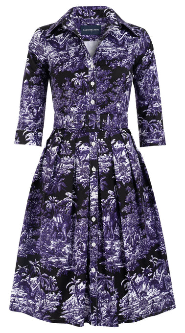 Audrey Dress #1 Shirt Collar 3/4 Sleeve Cotton Stretch (Arabian Night Toile Multi)