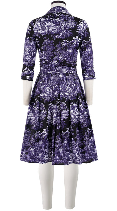 Audrey Dress #1 Shirt Collar 3/4 Sleeve Cotton Stretch (Arabian Night Toile Multi)