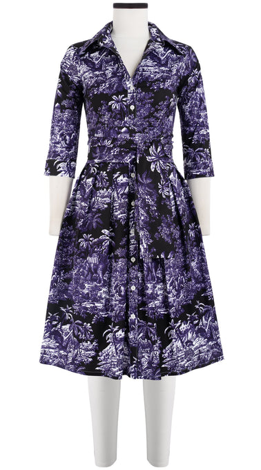Audrey Dress #1 Shirt Collar 3/4 Sleeve Cotton Stretch (Arabian Night Toile Multi)