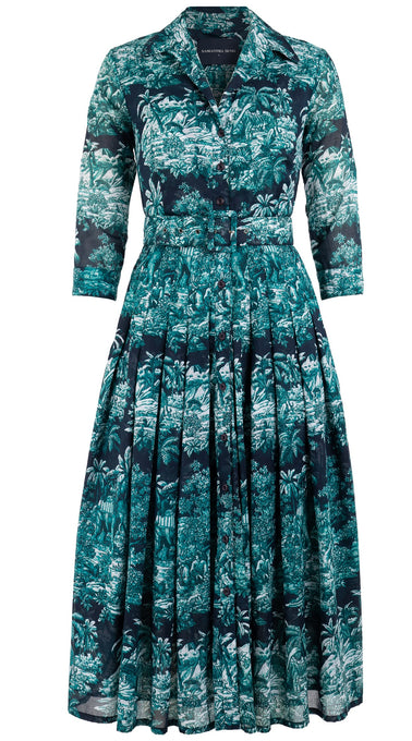 Audrey Dress #4 Shirt Collar 3/4 Sleeve Midi Length Cotton Musola (Arabian Night Toile Multi)