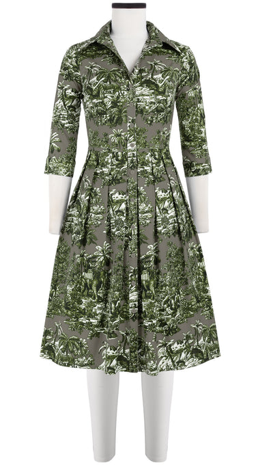 Audrey Dress #1 Shirt Collar 3/4 Sleeve Cotton Stretch (Arabian Night Toile Multi)