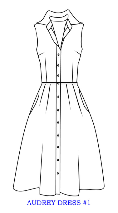 Audrey Dress #1 Shirt Collar Sleeveless Cotton Stretch (Ikat Marine)